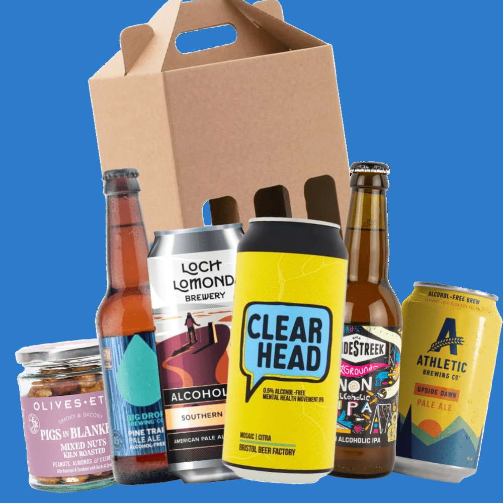 5 Alcohol Free Ales & Nuts Gift Pack in Gift Box Wise Bartender