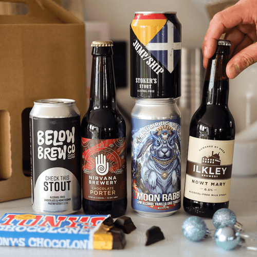5 Bottle Alcohol Free Dark Beer, Chocolate Bar & Gift Box Wise Bartender