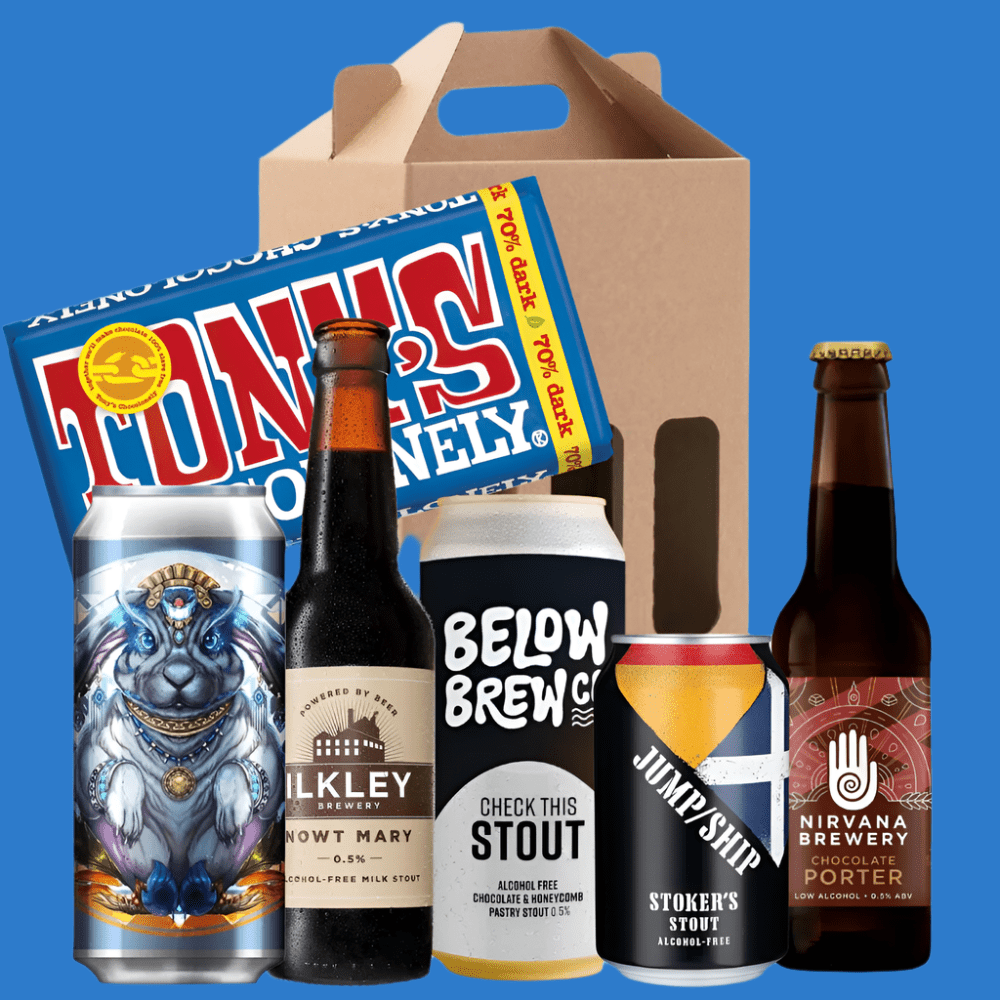 5 Bottle Alcohol Free Dark Beer, Chocolate Bar & Gift Box Wise Bartender