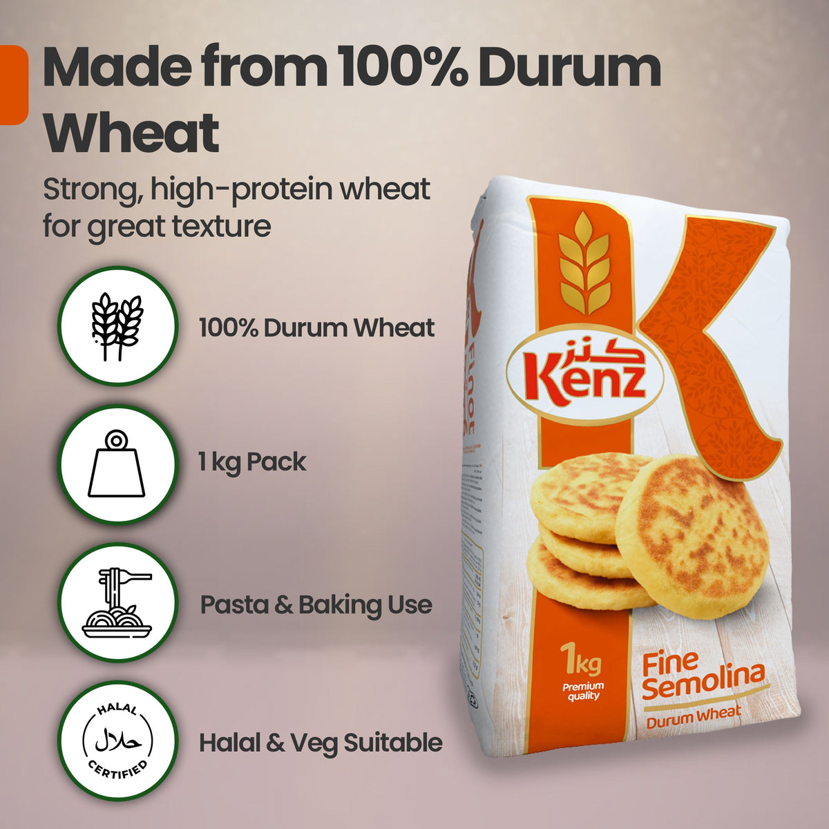 Kenz Finot Durum Semolina 1kg Bag